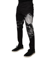 Dolce & Gabbana Black Cotton Floral Skinny Dress Pants