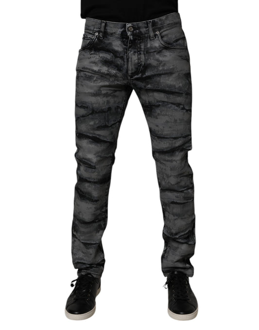 Dolce &amp; Gabbana Grå Tie Dye Bomull Skinny Herrjeans