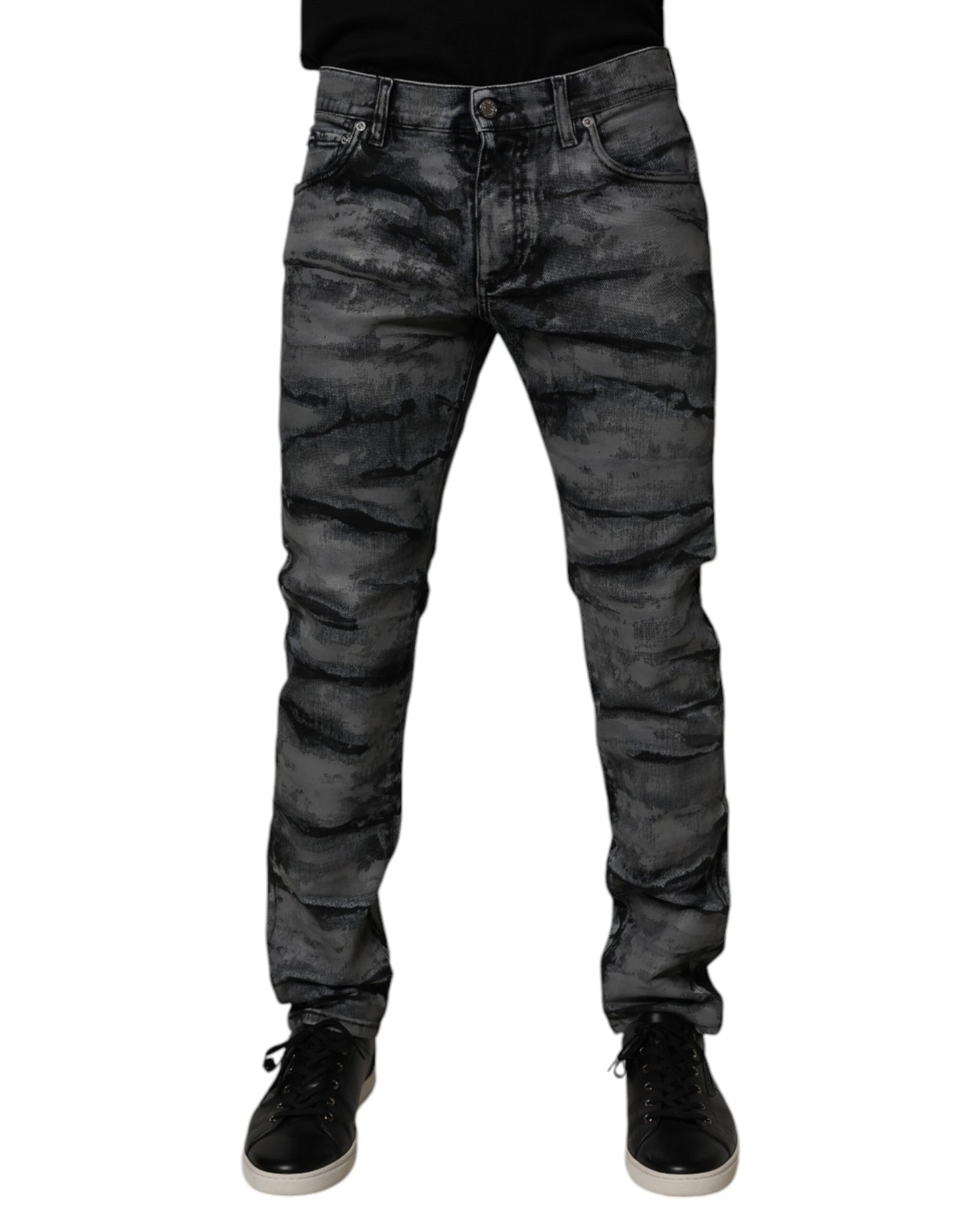 Dolce &amp; Gabbana Grå Tie Dye Bomull Skinny Herrjeans