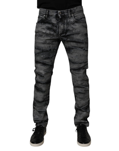 Dolce &amp; Gabbana Grå Tie Dye Bomull Skinny Herrjeans