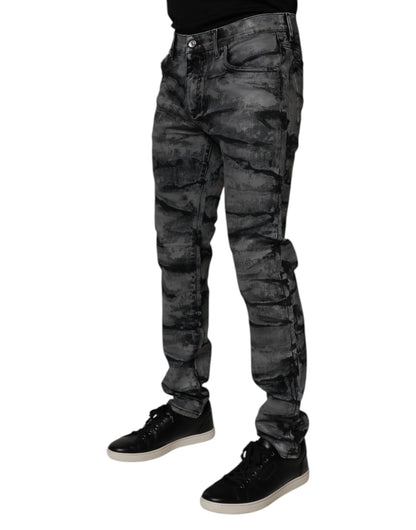 Dolce &amp; Gabbana Grå Tie Dye Bomull Skinny Herrjeans