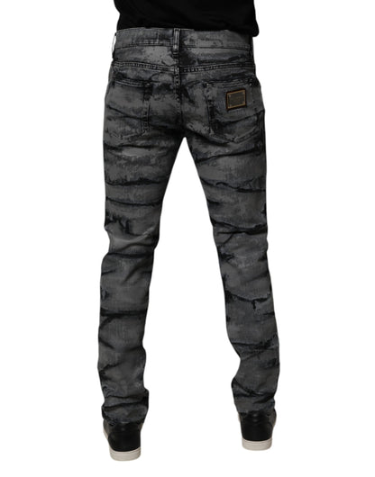 Dolce &amp; Gabbana Grå Tie Dye Bomull Skinny Herrjeans