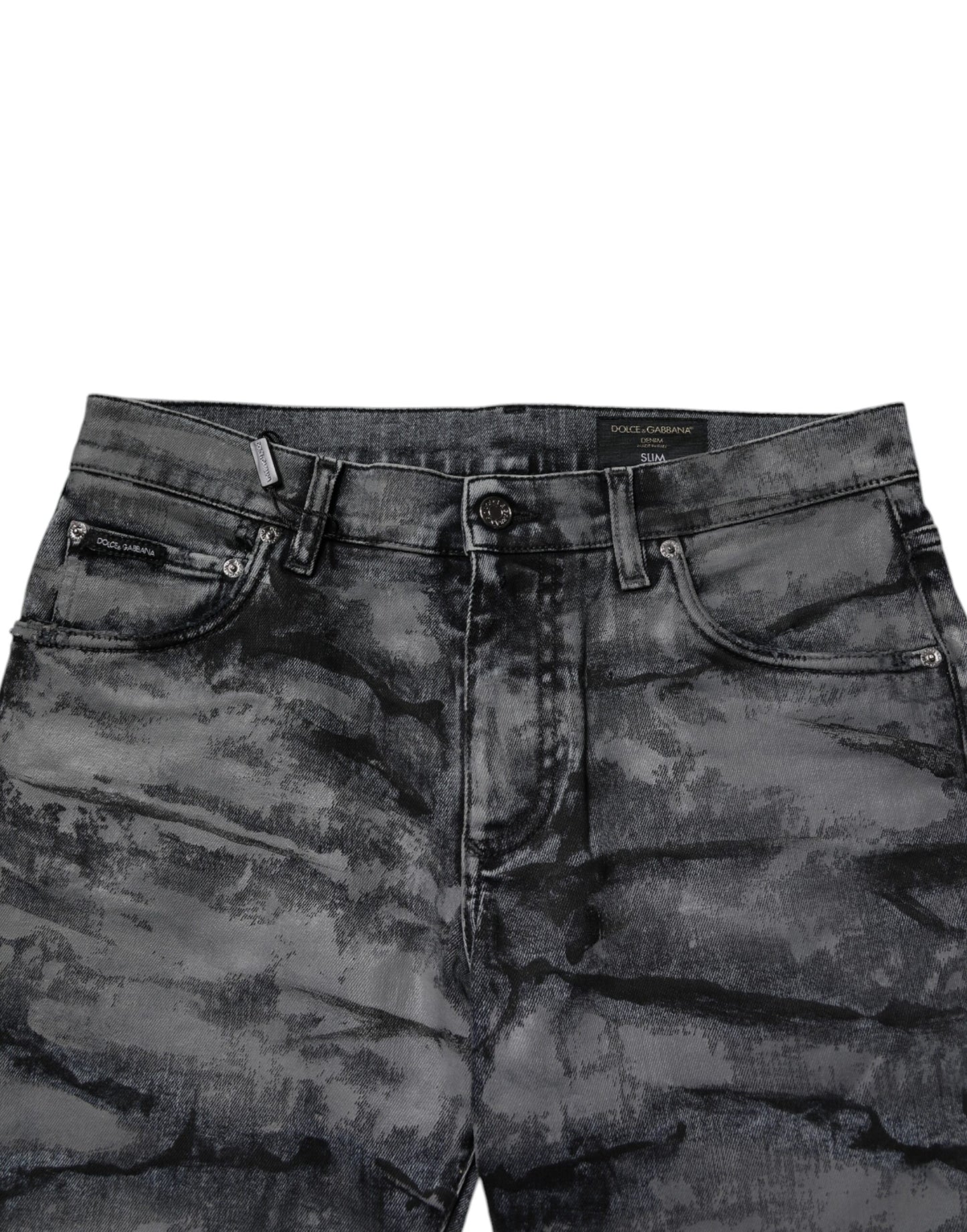Dolce &amp; Gabbana Grå Tie Dye Bomull Skinny Herrjeans