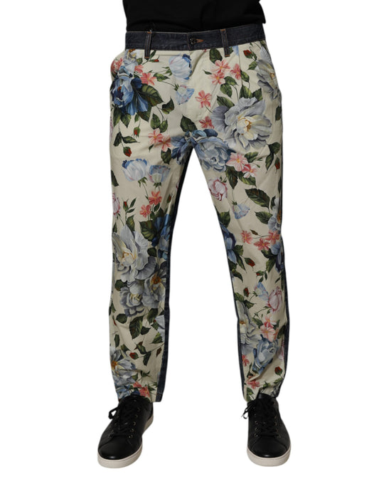 Dolce &amp; Gabbana Beige Blå Blommiga Bomull Herrjeans