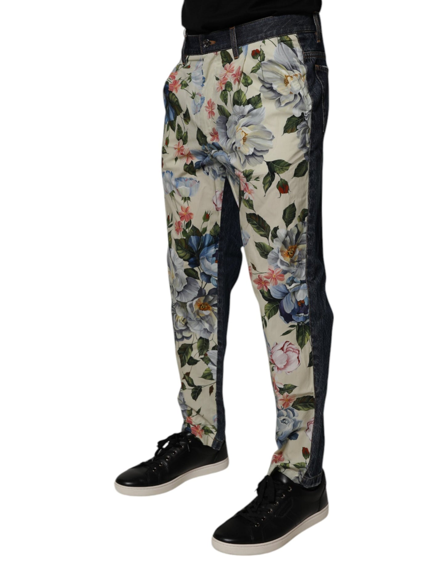 Dolce &amp; Gabbana Beige Blå Blomster Bomull Herre Denim Jeans