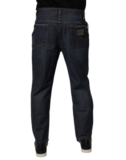 Dolce &amp; Gabbana Beige Blå Blomster Bomull Herre Denim Jeans