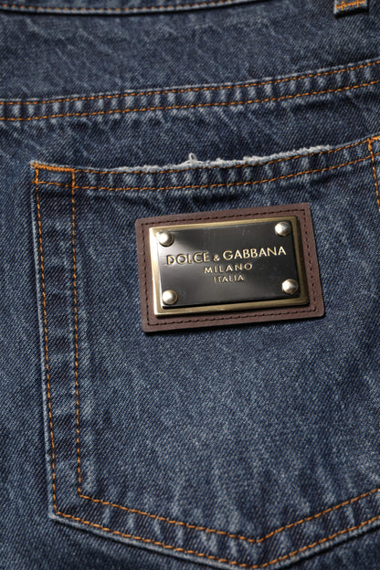 Dolce &amp; Gabbana Beige Blå Blomster Bomull Herre Denim Jeans