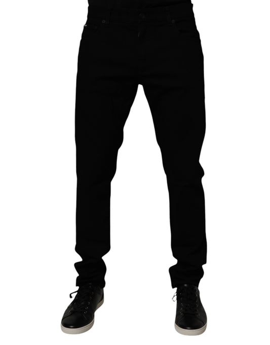 Dolce &amp; Gabbana Svarta Bomullsstretchiga Slim Fit Herrjeans