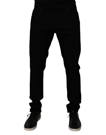 Dolce &amp; Gabbana Svarta Bomullsstretchiga Slim Fit Herrjeans