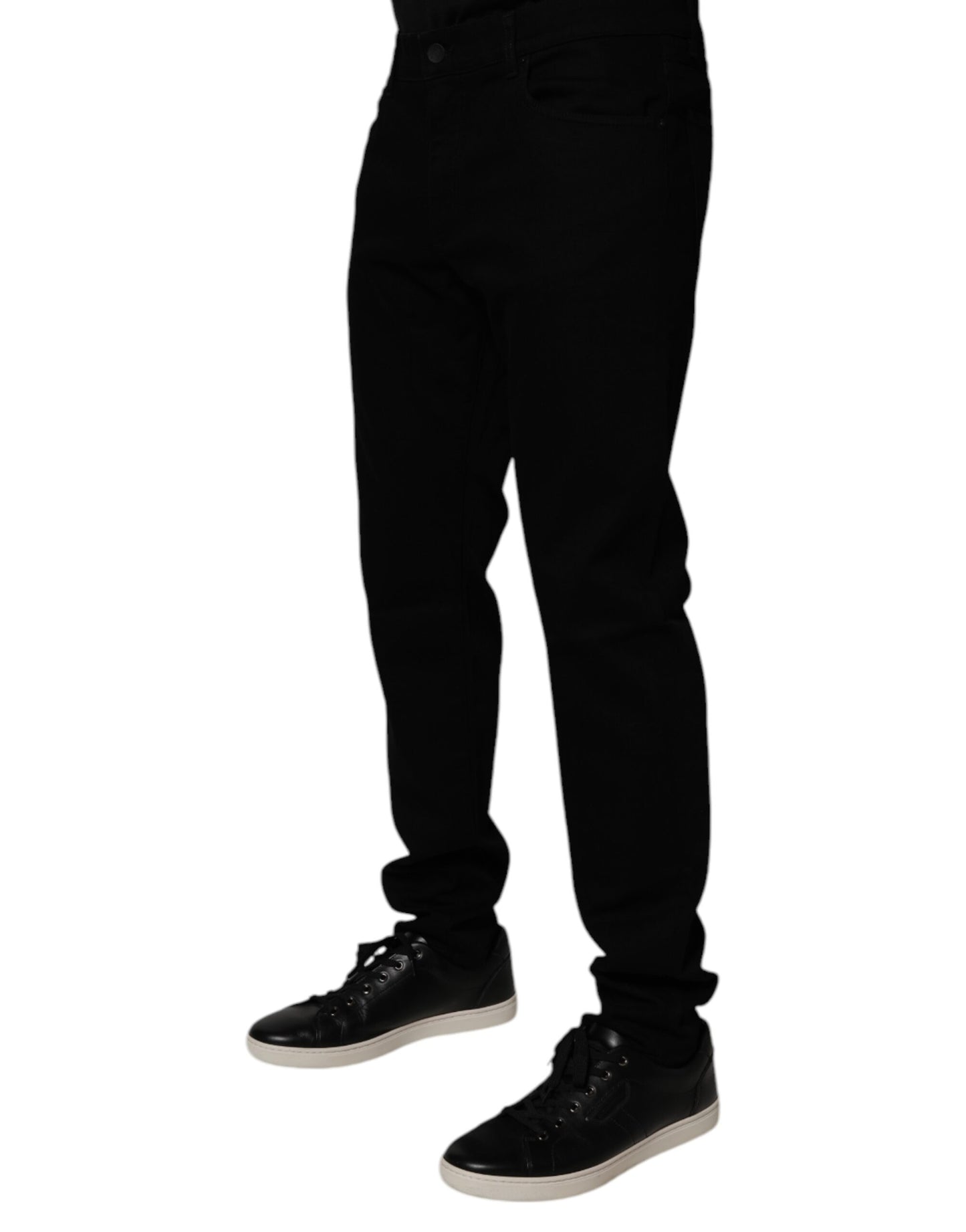 Dolce &amp; Gabbana Svarta Bomullsstretchiga Slim Fit Herrjeans