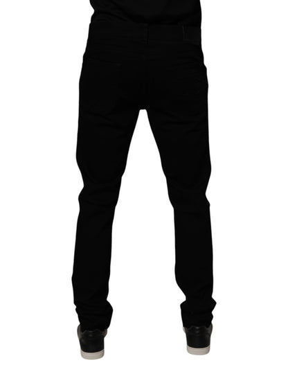 Dolce &amp; Gabbana Svarta Bomullsstretchiga Slim Fit Herrjeans