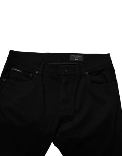 Dolce &amp; Gabbana Svarta Bomullsstretchiga Slim Fit Herrjeans