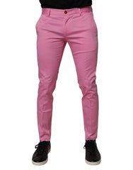 Dolce & Gabbana Pink Cotton Slim Fit Men Dress Formal Pants