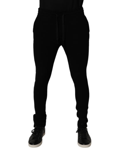 Dolce &amp; Gabbana Svarta Cashmere Jogger Herr Träningsbyxor Byxor