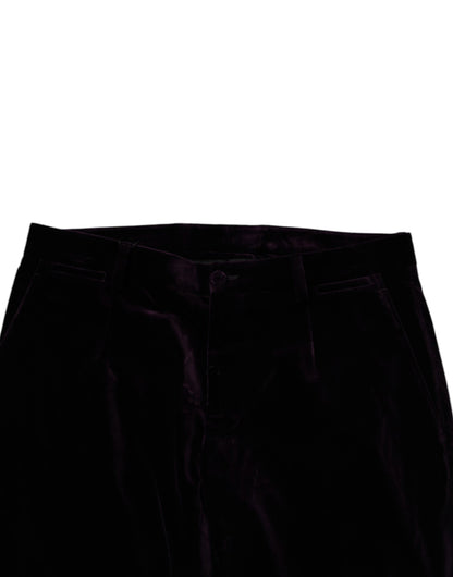 Dolce &amp; Gabbana Violet Velvet Cotton Herrklänningar Formella Byxor