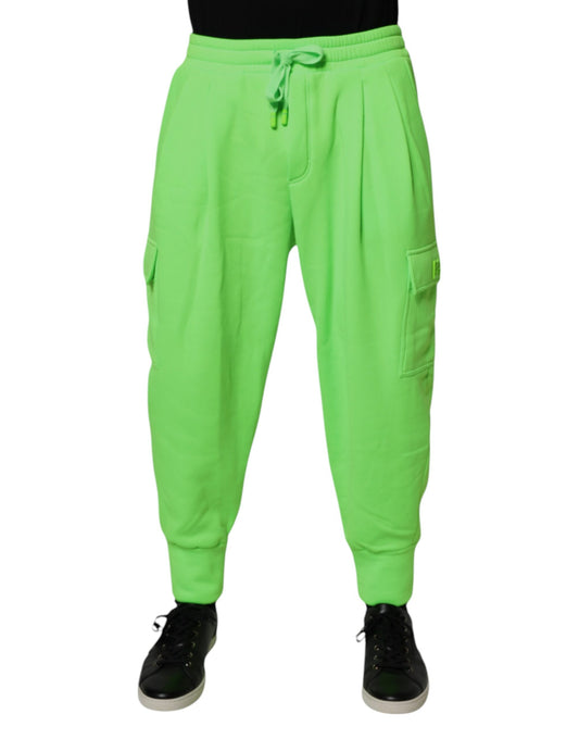 Dolce &amp; Gabbana Neon Green Cargo Jogger Herr Träningsbyxor Byxor