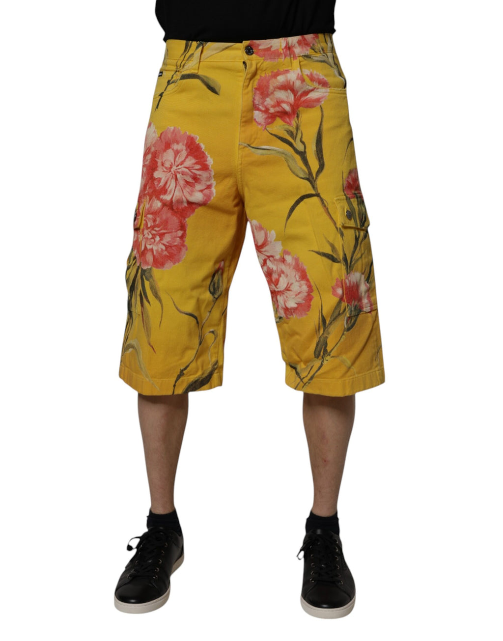 Gula blommiga cargo-jeans bermudashorts för män