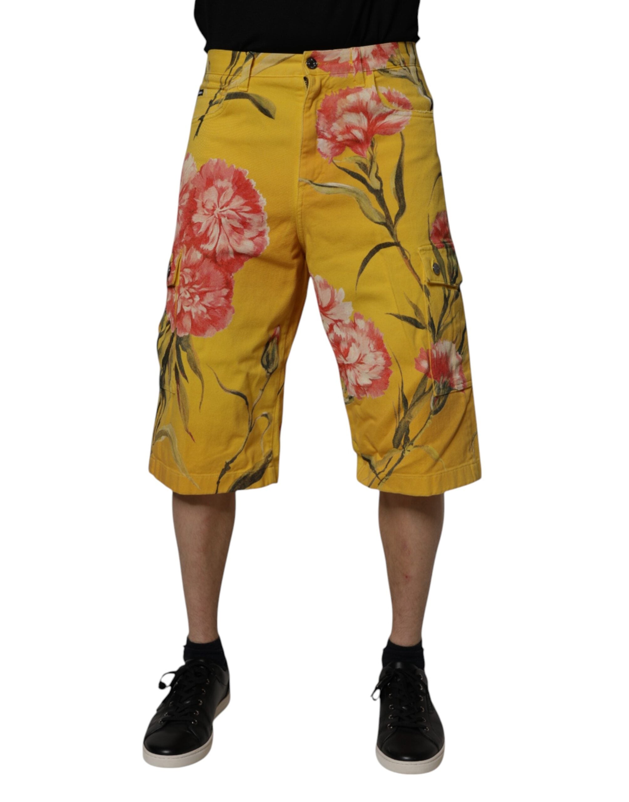 Gula blommiga cargo-jeans bermudashorts för män