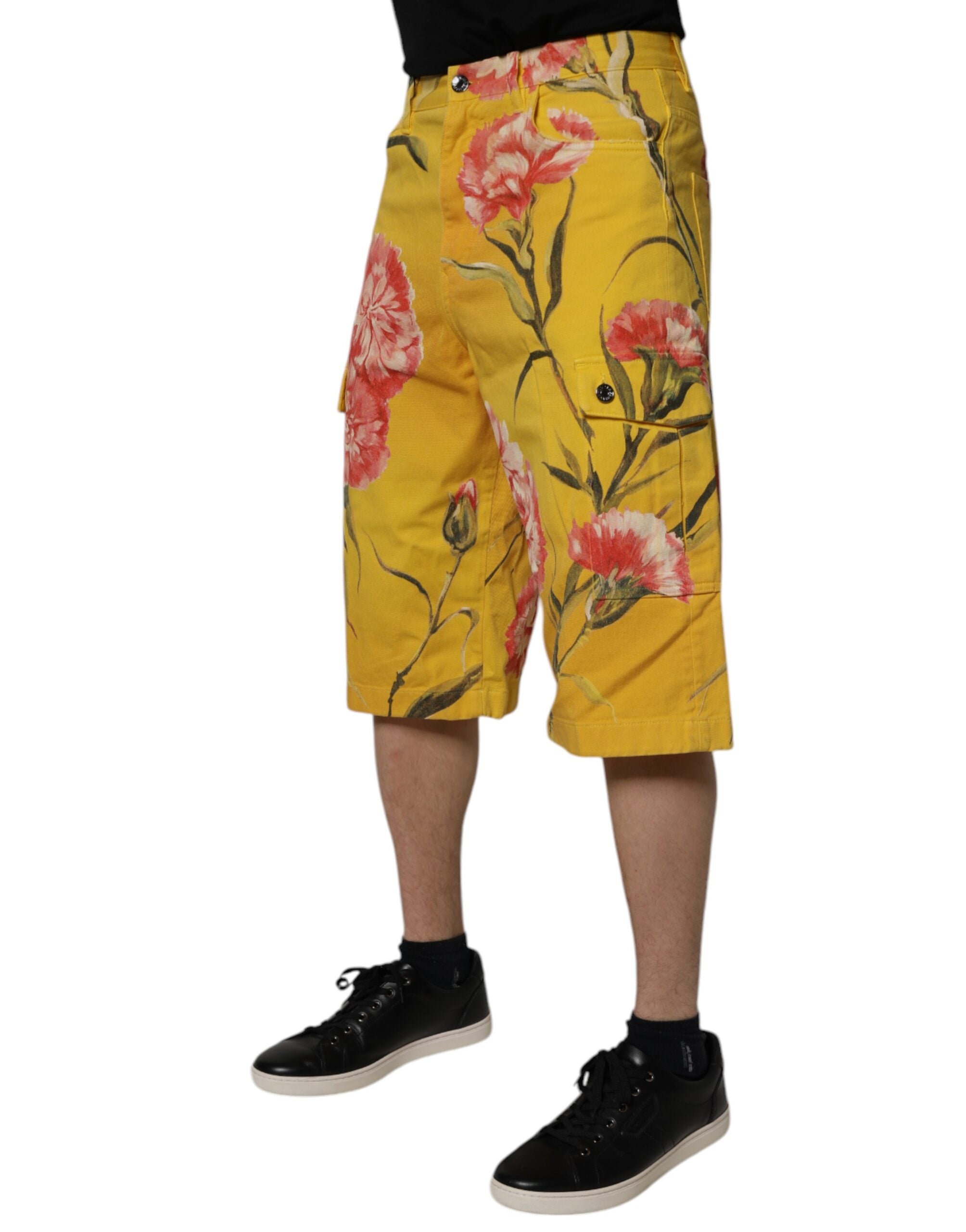 Gula blommiga cargo-jeans bermudashorts för män