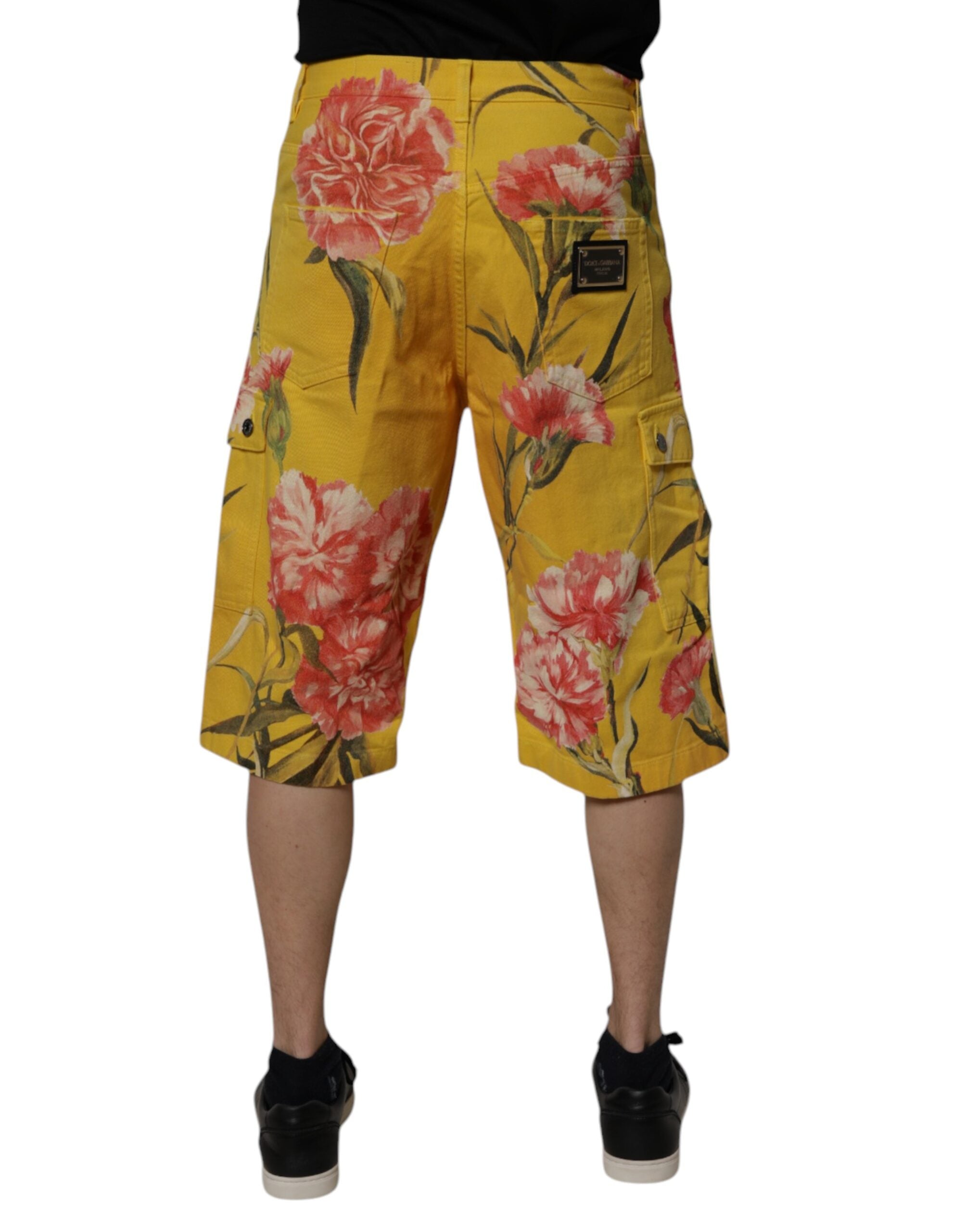 Gula blommiga cargo-jeans bermudashorts för män