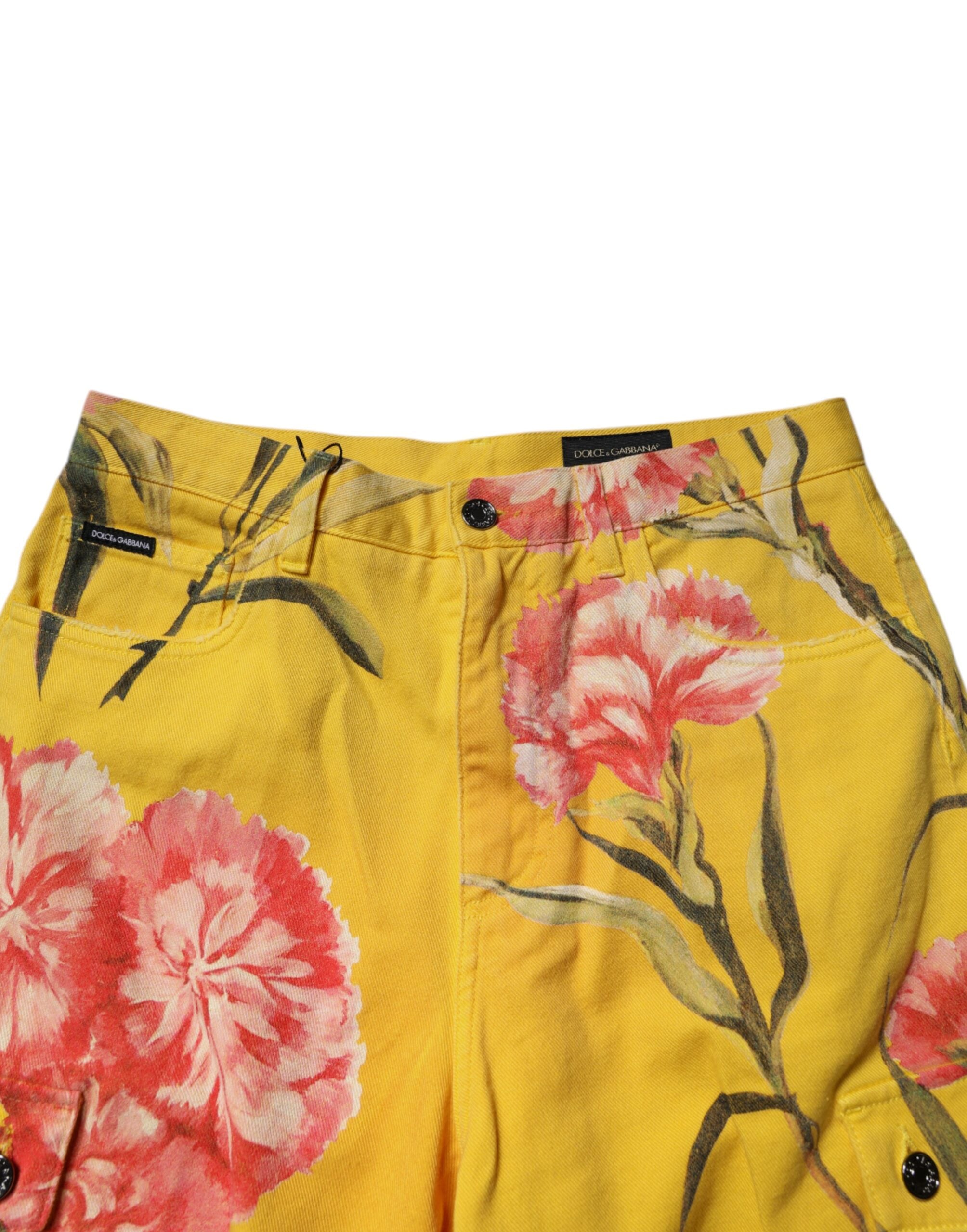 Gula blommiga cargo-jeans bermudashorts för män