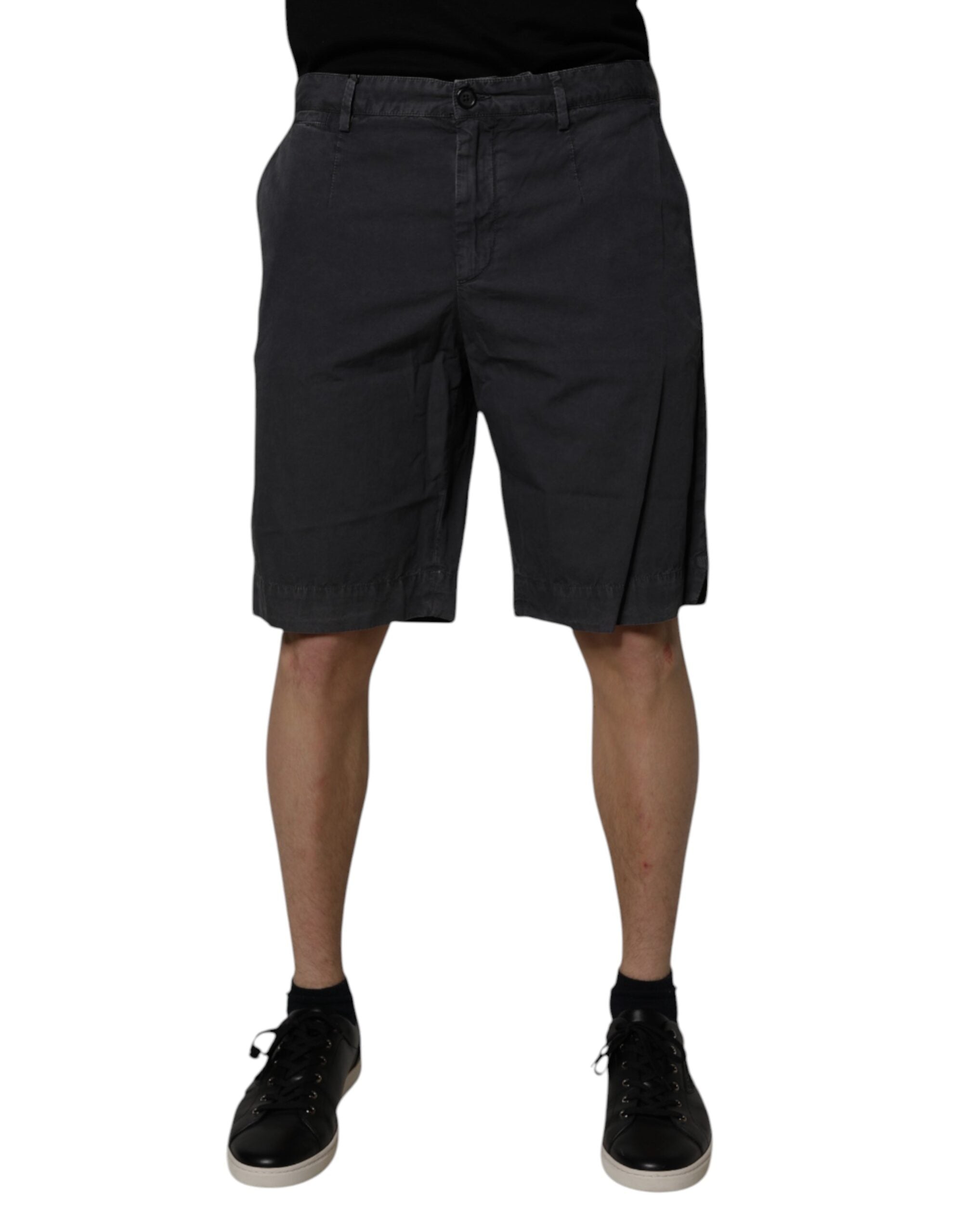 Mörkgrå bomullsbermudashorts för män med medelhög midja