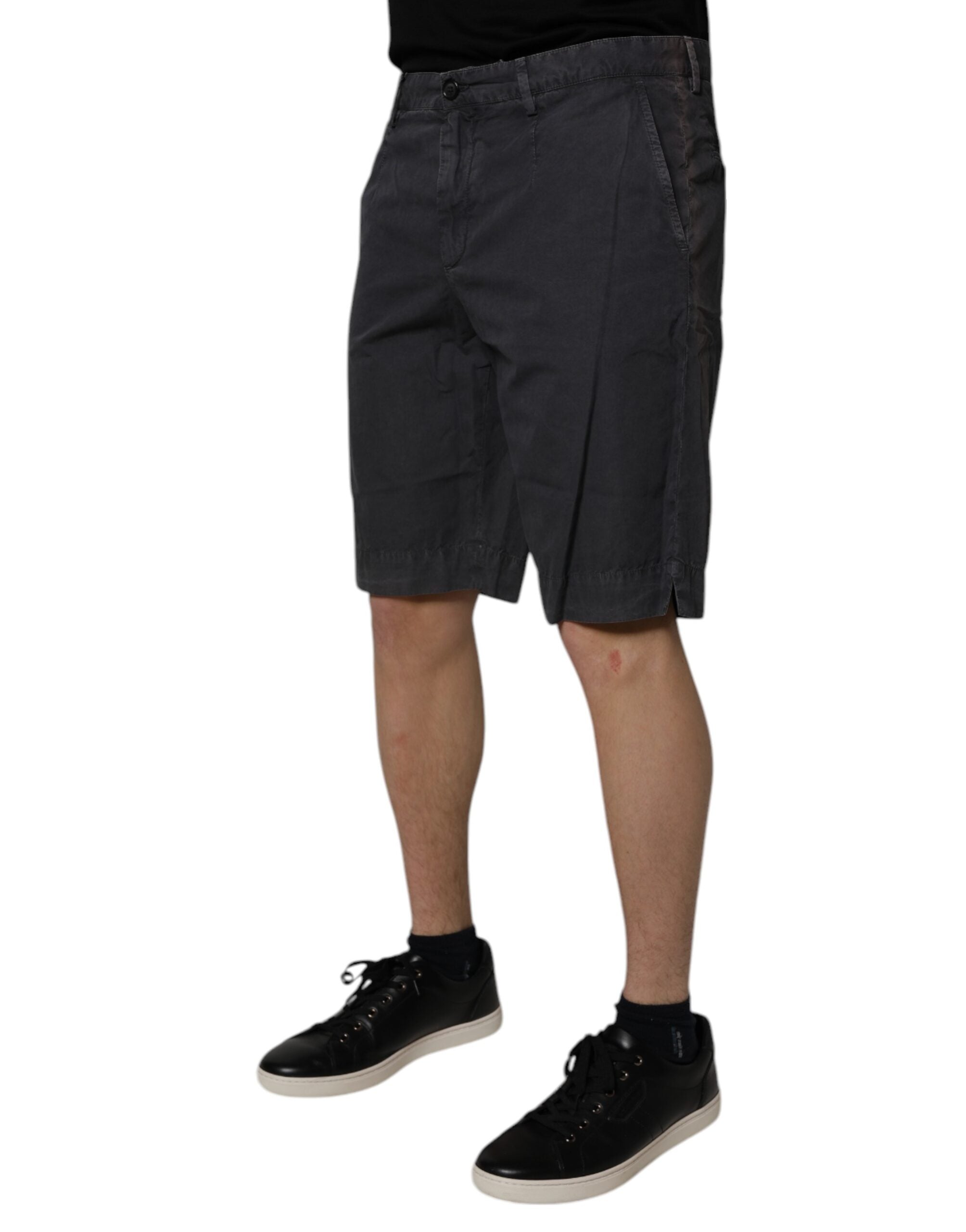Mörkgrå bomullsbermudashorts för män med medelhög midja