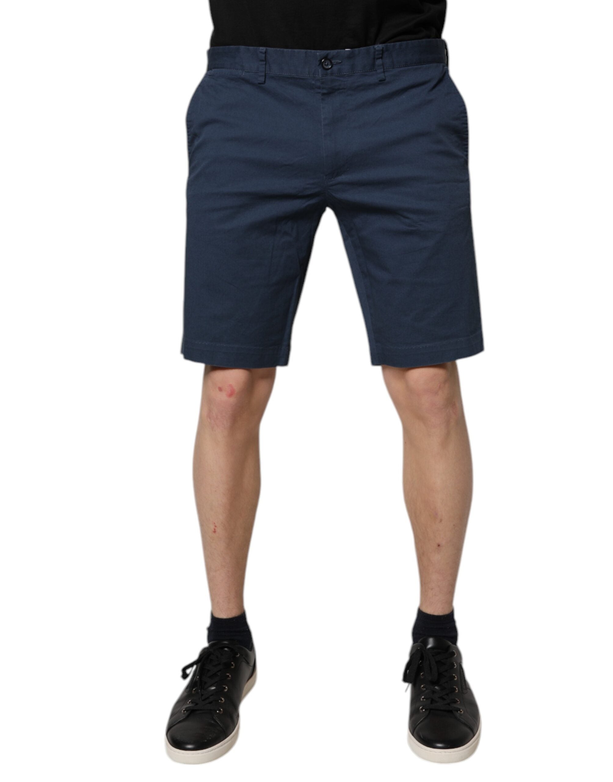Blå bomullsbermudashorts för män med medelhög midja