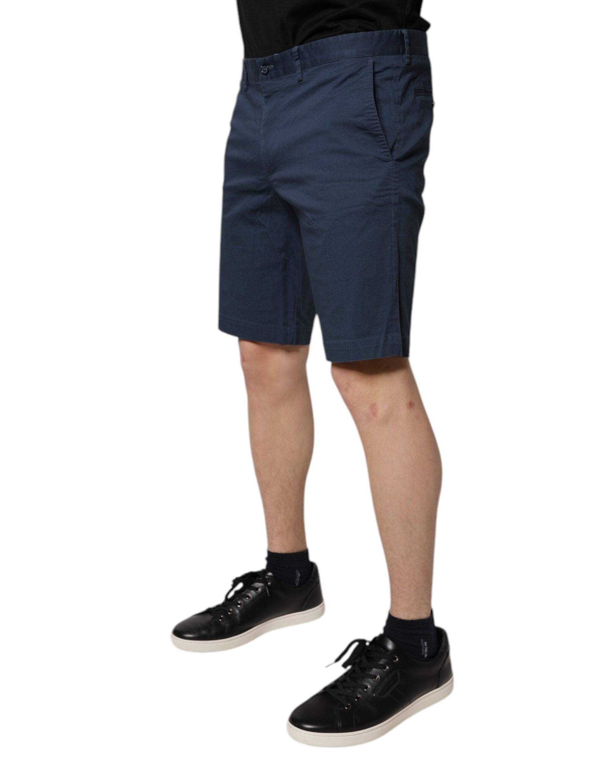 Blå bomullsbermudashorts för män med medelhög midja