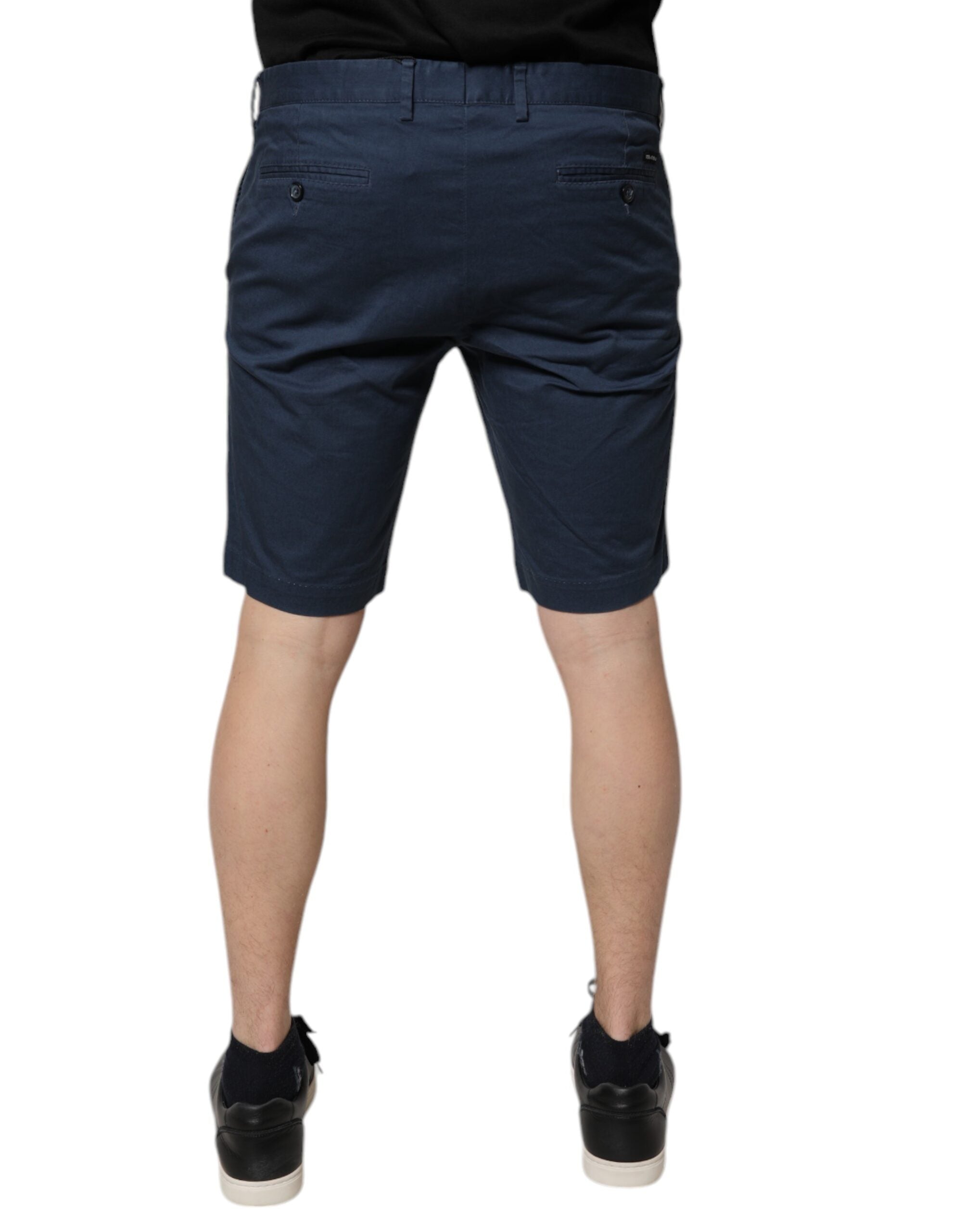 Blå bomullsbermudashorts för män med medelhög midja