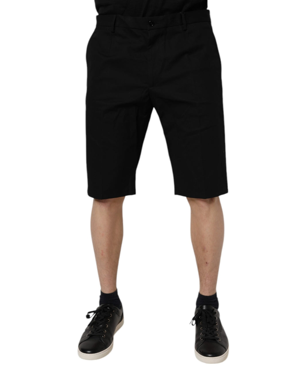 Svarta bomullsstretchiga bermudashorts med medelhög midja