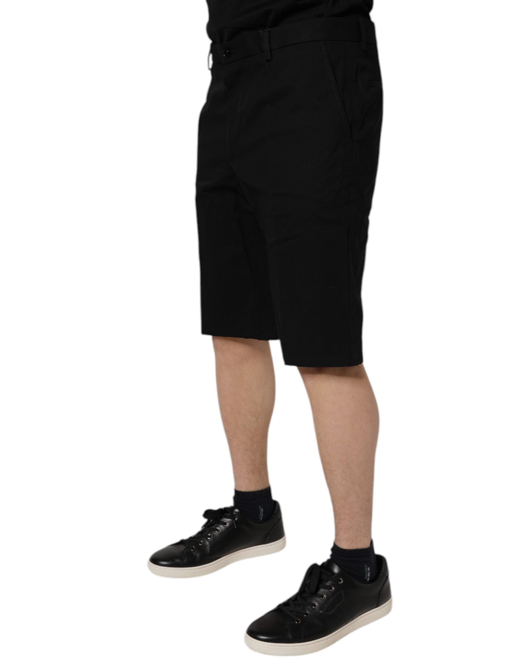 Svarta bomullsstretchiga bermudashorts med medelhög midja