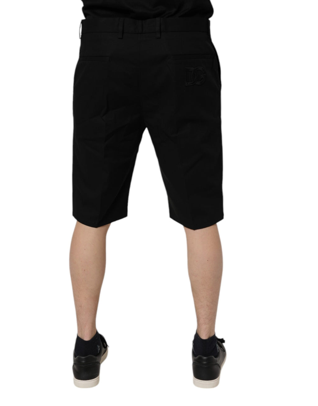Svarta bomullsstretchiga bermudashorts med medelhög midja