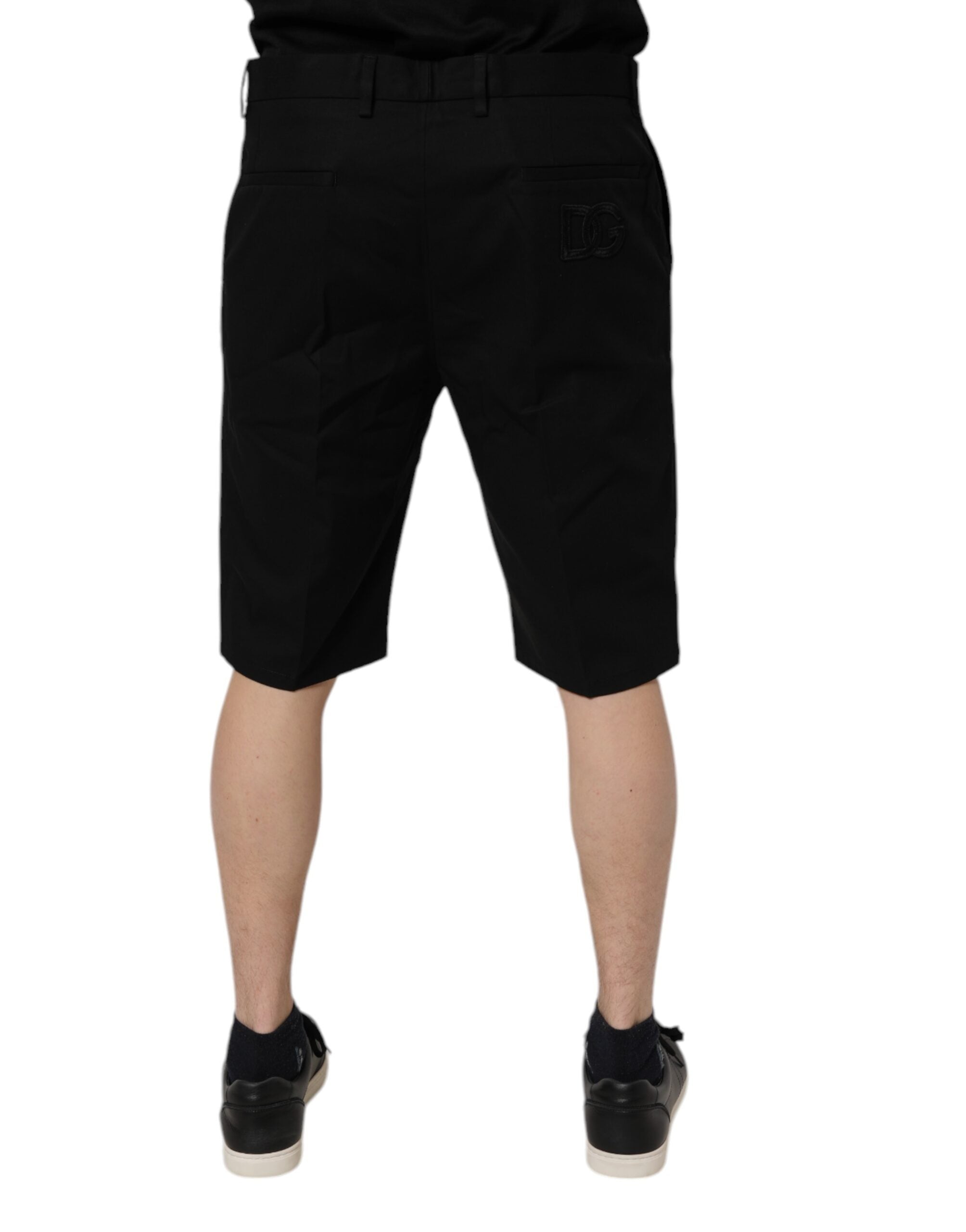 Svarta bomullsstretchiga bermudashorts med medelhög midja