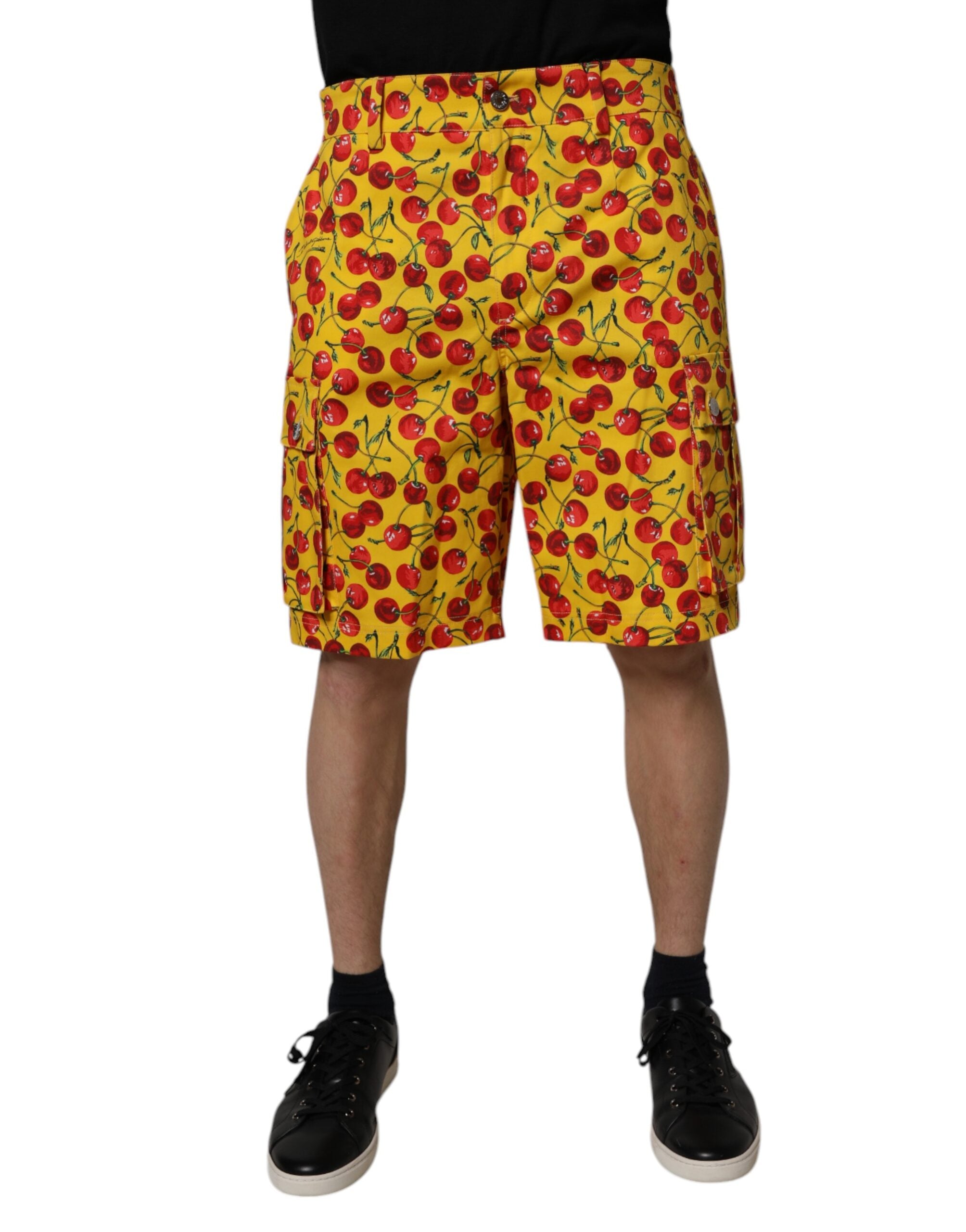 Gula körsbärsmönster bomullsbermudashorts för män
