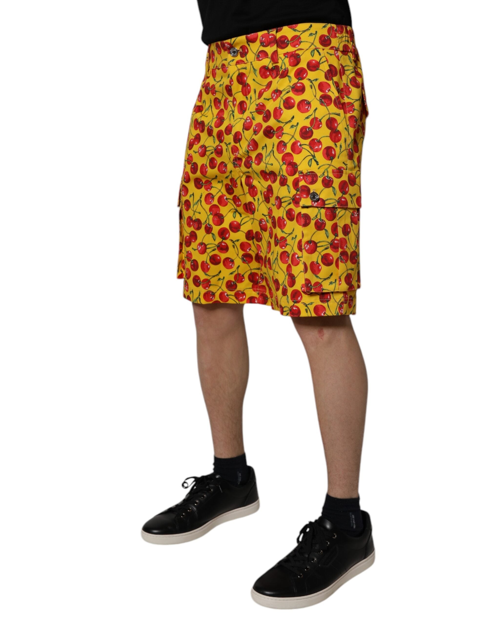 Gula körsbärsmönster bomullsbermudashorts för män