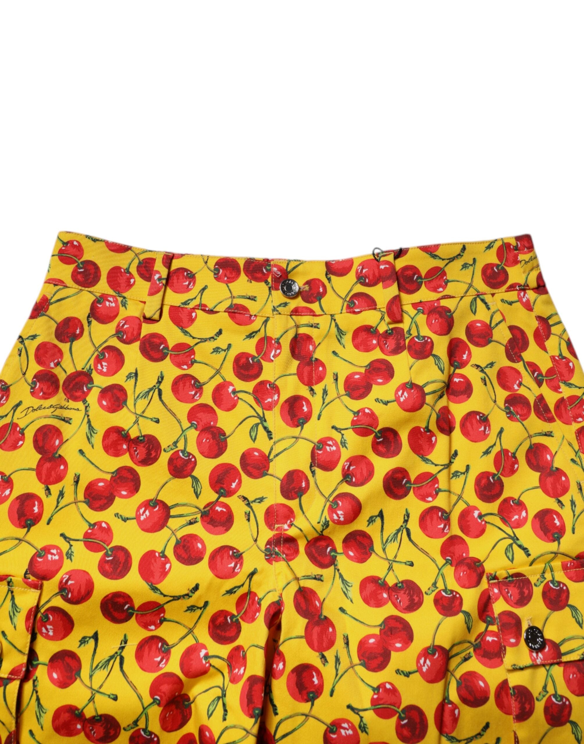 Gula körsbärsmönster bomullsbermudashorts för män