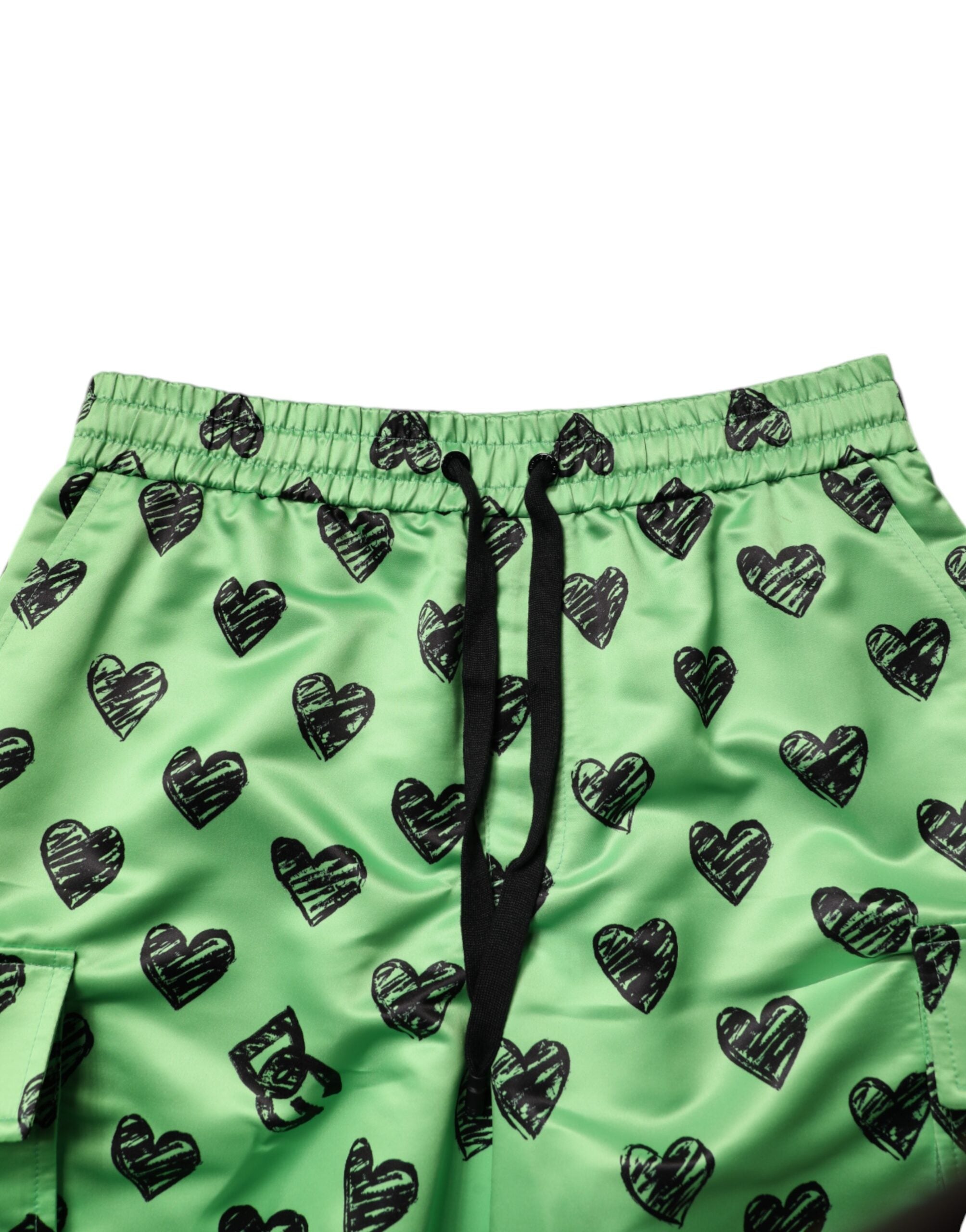 Gröna hjärtmönster Cargo Bermudashorts för män