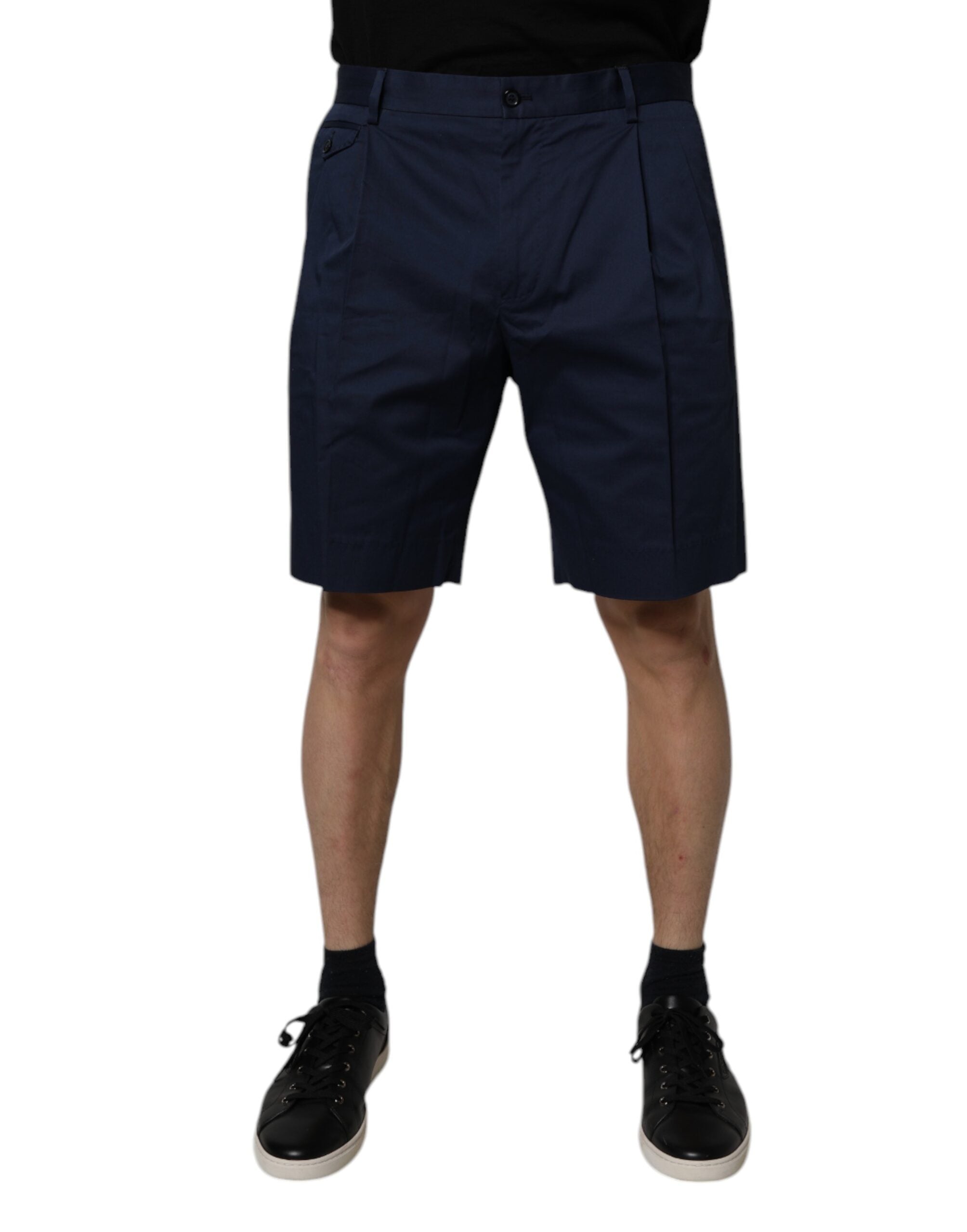 Mörkblå bomullsbermudashorts för män med medelhög midja