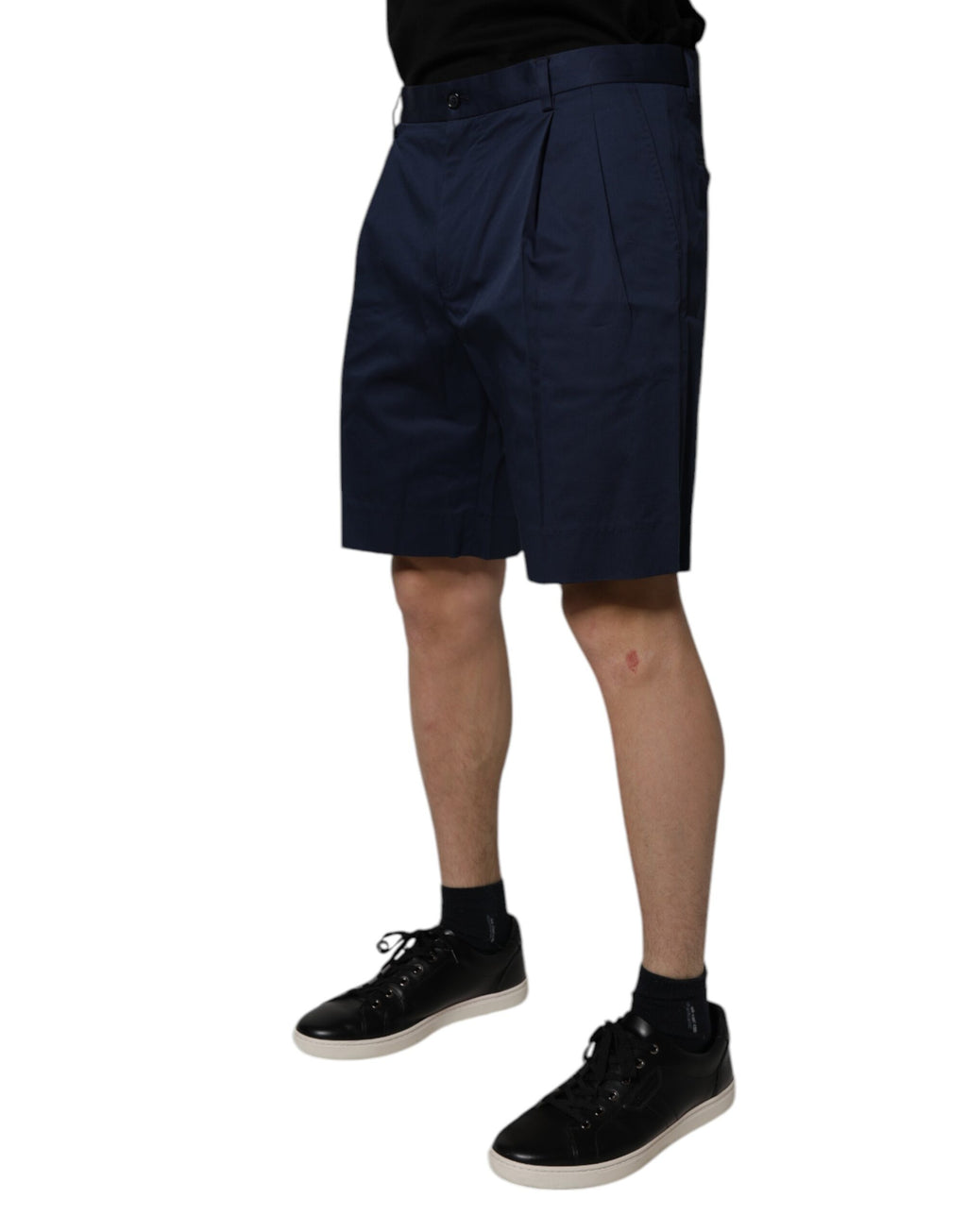 Mörkblå bomullsbermudashorts för män med medelhög midja
