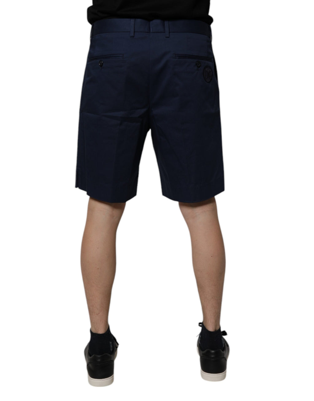 Mörkblå bomullsbermudashorts för män med medelhög midja