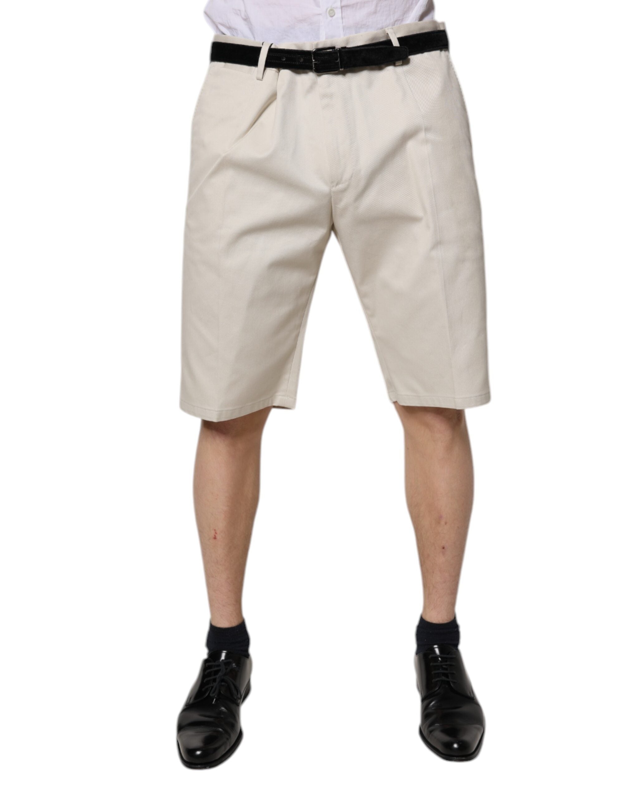 Beige Bermudashorts i bomull med medelhög midja