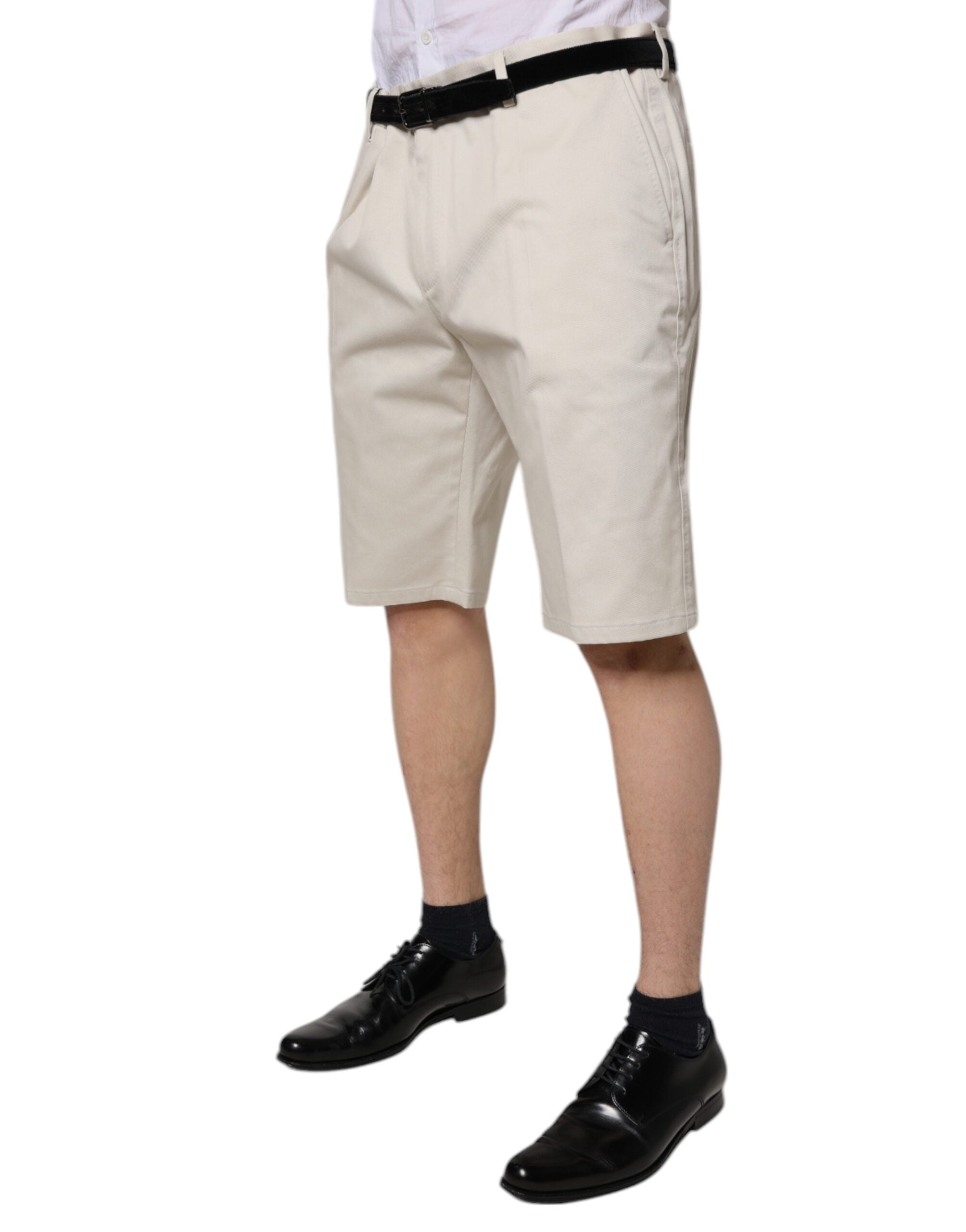 Beige Bermudashorts i bomull med medelhög midja