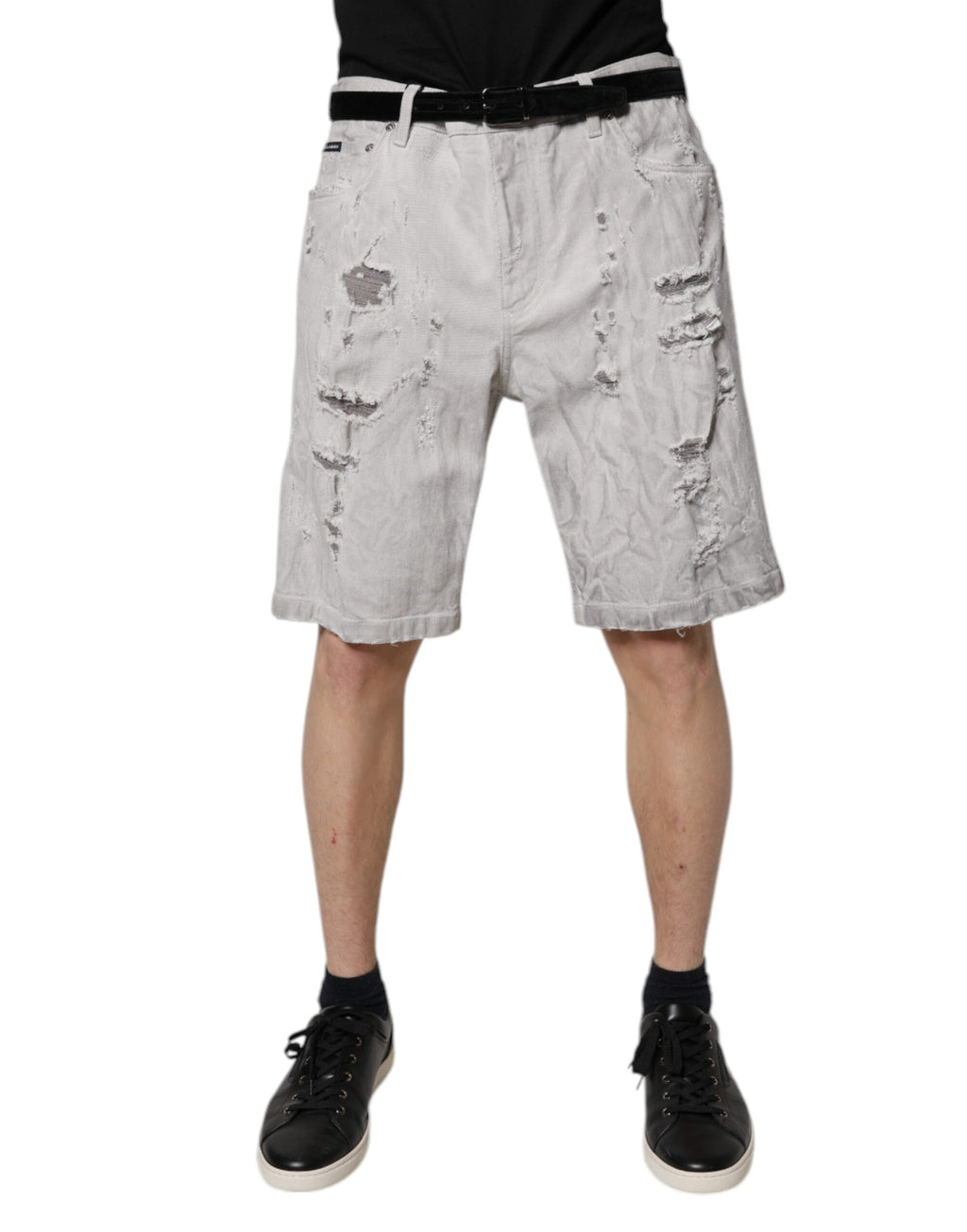 Ljusgrå trasiga herrjeansbermudashorts