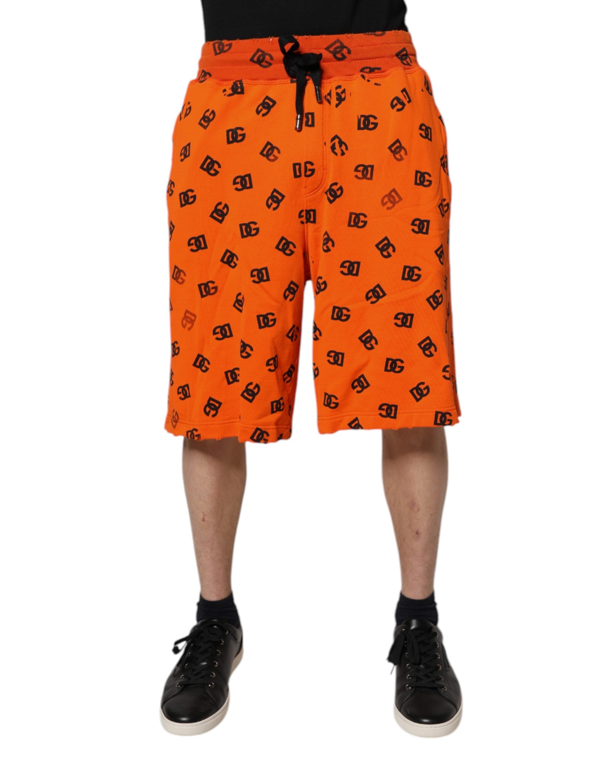Orangea bermudashorts i bomull med logotyp och monogram