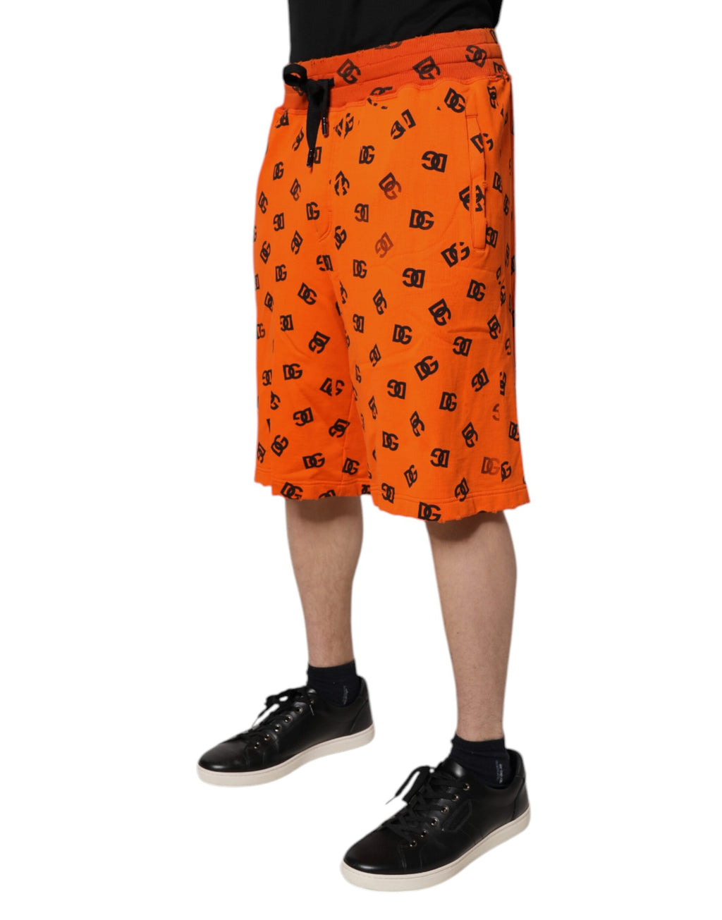 Orangea bermudashorts i bomull med logotyp och monogram