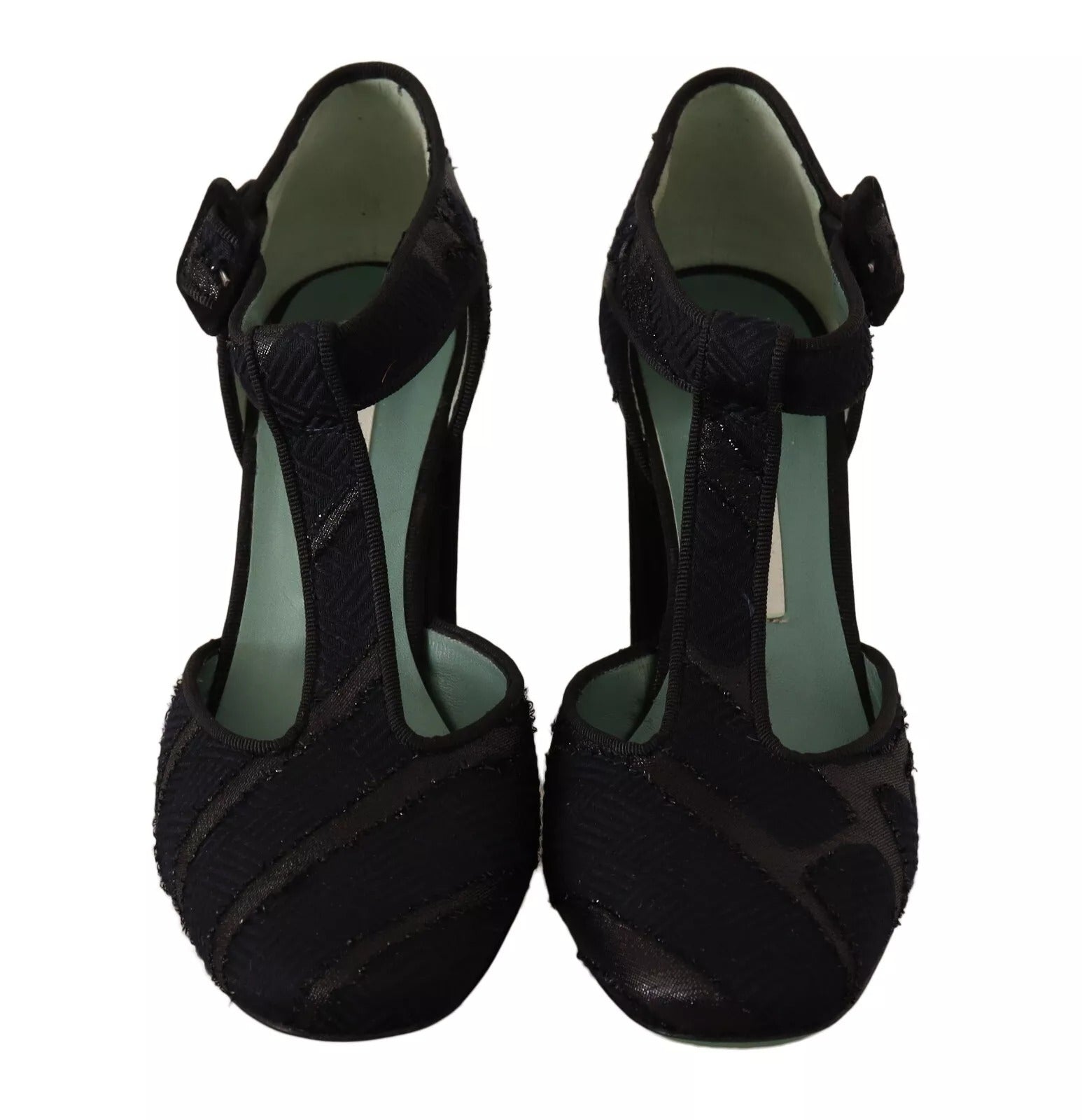 Paola D'Arcano Black Suede Leather Block Heels Sandals Shoes