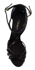 Dolce & Gabbana Black Leather Stiletto Heels Sandals Shoes