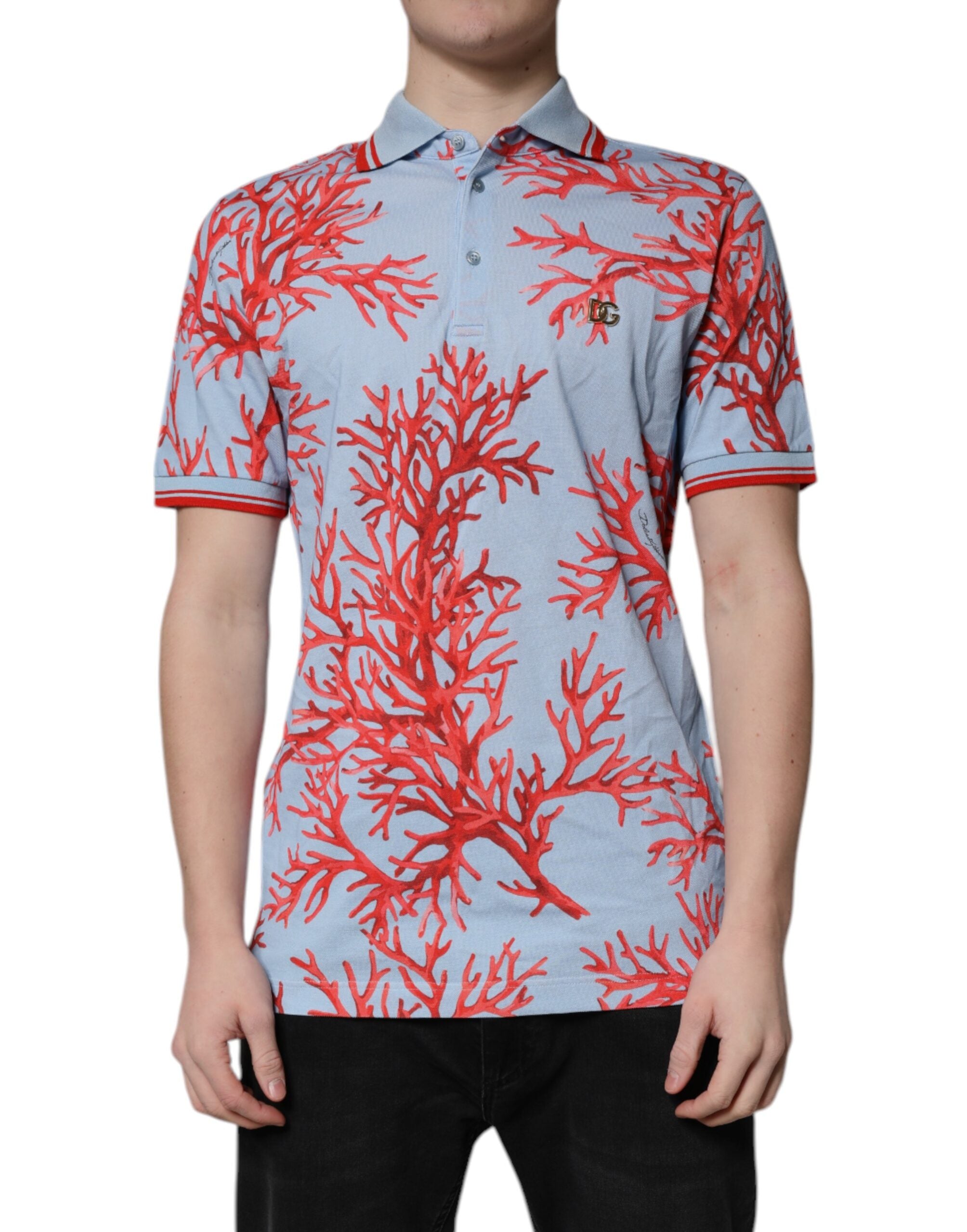 Ljusblå korall bomullspolo t-shirt