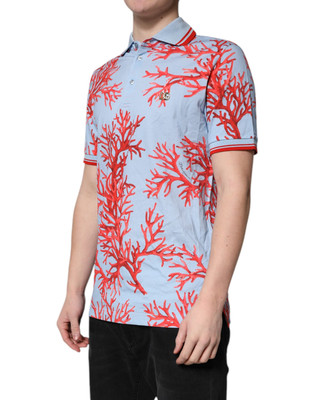 Ljusblå korall bomullspolo t-shirt